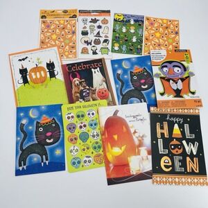 Lot of 7 Halloween Greeting Cards Ghost Cats Dogs Stickers Packs and Sheets